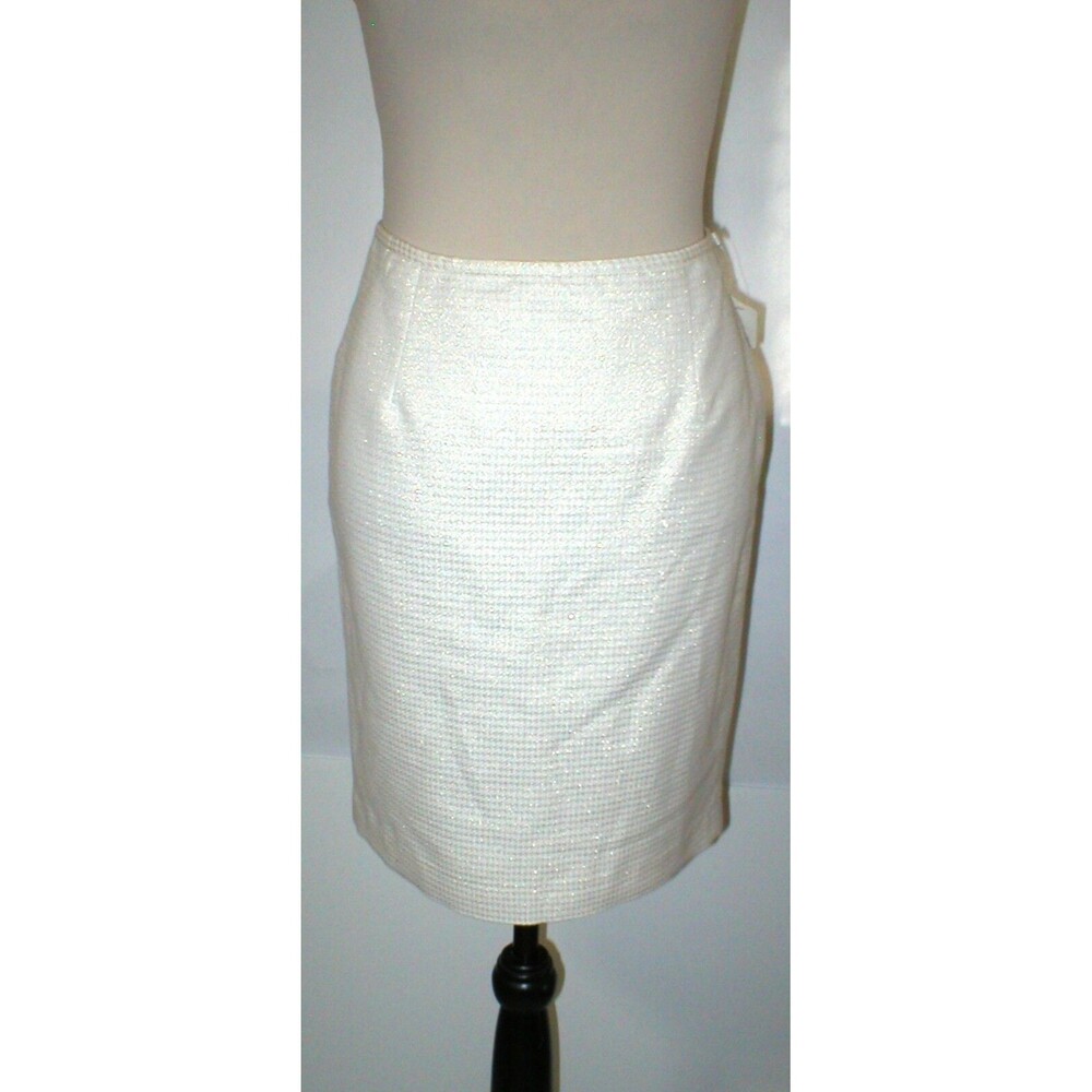 New Womens NWT Calvin Klein Skirt Ivory Metallic Gold Office 14P 14 P White Peti